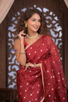 Kashi ~ Handloom Pure Silk Kora Saree in Red with Lotus Buttis (Silk Mark Certified)