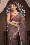 Bengal Gatha ~ Handloom Tissue Silk Saree with Floral Handweave in Brown