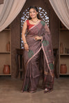 Bengal Gatha ~ Handloom Tissue Silk Saree with Floral Handweave in Brown