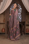 Bengal Gatha ~ Handloom Tissue Silk Saree with Floral Handweave in Brown