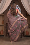 Bengal Gatha ~ Handloom Tissue Silk Saree with Floral Handweave in Brown