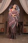 Bengal Gatha ~ Handloom Tissue Silk Saree with Floral Handweave in Brown