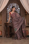 Bengal Gatha ~ Handloom Tissue Silk Saree with Floral Handweave in Brown