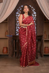 Kashi ~ Handloom Pure Silk Kora Saree in Red with Lotus Buttis (Silk Mark Certified)