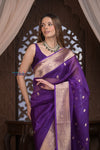 Kashi ~ Handloom Pure Silk Kora Saree in Purple with Paisley Buttis (Silk Mark Certified)