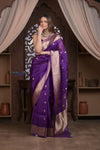 Kashi ~ Handloom Pure Silk Kora Saree in Purple with Paisley Buttis (Silk Mark Certified)