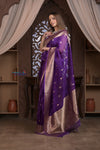 Kashi ~ Handloom Pure Silk Kora Saree in Purple with Paisley Buttis (Silk Mark Certified)