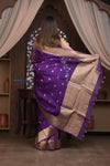 Kashi ~ Handloom Pure Silk Kora Saree in Purple with Paisley Buttis (Silk Mark Certified)
