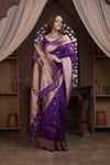 Kashi ~ Handloom Pure Silk Kora Saree in Purple with Paisley Buttis (Silk Mark Certified)