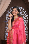 Kashi Exclusive ~ Handloom Banarasi Pure Katan Silk Paithani Saree with Lotus Border in Peach Pink (Silk Mark Certified)