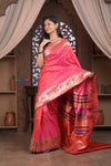 Kashi Exclusive ~ Handloom Banarasi Pure Katan Silk Paithani Saree with Lotus Border in Peach Pink (Silk Mark Certified)