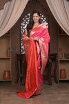 Kashi Exclusive ~ Handloom Banarasi Pure Katan Silk Paithani Saree with Lotus Border in Peach Pink (Silk Mark Certified)