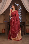 Kashi ~ Handloom Pure Silk Kora Saree in Red with Lotus Buttis (Silk Mark Certified)