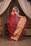 Kashi ~ Handloom Pure Silk Kora Saree in Red with Lotus Buttis (Silk Mark Certified)