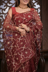Designed by VMI! Kashi ~ Handloom Pure Organza Silk Saree in Brown with Overall Gotapatti Work(Silk Mark Certified)