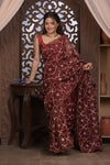Designed by VMI! Kashi ~ Handloom Pure Organza Silk Saree in Brown with Overall Gotapatti Work(Silk Mark Certified)