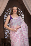 Bengal Gatha ~ Handloom Linen Saree in White and Pink