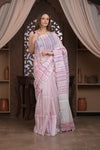Bengal Gatha ~ Handloom Linen Saree in White and Pink