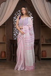 Bengal Gatha ~ Handloom Linen Saree in White and Pink