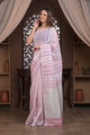 Bengal Gatha ~ Handloom Linen Saree in White and Pink