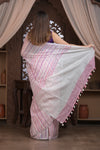 Bengal Gatha ~ Handloom Linen Saree in White and Pink
