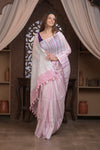 Bengal Gatha ~ Handloom Linen Saree in White and Pink