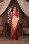 Kashi ~ Handloom Pure Silk Kora Saree in Red with Lotus Buttis (Silk Mark Certified)