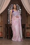Bengal Gatha ~ Handloom Linen Saree in White and Pink