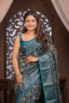 Bengal Gatha ~ Designer Chanderi Cotton Silk Saree with Digital Print in Black and Blue