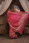 Bengal Gatha ~ Designer Chanderi Cotton Silk Saree with Digital Print in Shades of Pink