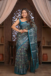 Bengal Gatha ~ Designer Chanderi Cotton Silk Saree with Digital Print in Black and Blue
