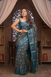 Bengal Gatha ~ Designer Chanderi Cotton Silk Saree with Digital Print in Black and Blue