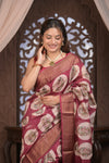 Bengal Gatha ~ Designer Chanderi Cotton Silk Saree with Digital Print in Red and White