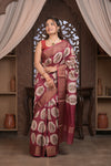 Bengal Gatha ~ Designer Chanderi Cotton Silk Saree with Digital Print in Red and White