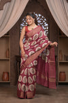 Bengal Gatha ~ Designer Chanderi Cotton Silk Saree with Digital Print in Red and White