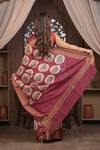 Bengal Gatha ~ Designer Chanderi Cotton Silk Saree with Digital Print in Red and White