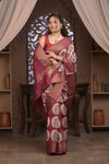Bengal Gatha ~ Designer Chanderi Cotton Silk Saree with Digital Print in Red and White