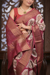 Bengal Gatha ~ Designer Chanderi Cotton Silk Saree with Digital Print in Red and White