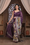 Bengal Gatha ~ Designer Chanderi Cotton Silk Saree with Digital Print in Shades of Purple