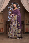 Bengal Gatha ~ Designer Chanderi Cotton Silk Saree with Digital Print in Shades of Purple