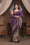 Bengal Gatha ~ Designer Chanderi Cotton Silk Saree with Digital Print in Shades of Purple