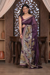 Bengal Gatha ~ Designer Chanderi Cotton Silk Saree with Digital Print in Shades of Purple