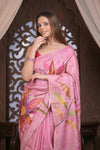 Bengal Gatha ~ Handloom Tussar Silk Saree with Handpainted Floral and Embroidered Art in Blush Pink