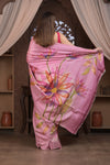 Bengal Gatha ~ Handloom Tussar Silk Saree with Handpainted Floral and Embroidered Art in Blush Pink