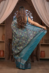 Bengal Gatha ~ Designer Chanderi Cotton Silk Saree with Digital Print in Black and Blue
