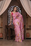 Bengal Gatha ~ Handloom Tussar Silk Saree with Handpainted Floral and Embroidered Art in Blush Pink