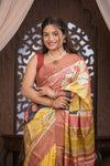 Bengal Gatha ~ Handloom Tussar Silk Saree with Handpainted Floral in Shades of Autumn