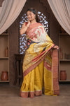 Bengal Gatha ~ Handloom Tussar Silk Saree with Handpainted Floral in Shades of Autumn