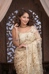 Designed by VMI! Kashi ~ Handloom Pure Organza Silk Saree in Off White with Overall Sequin Work(Silk Mark Certified)