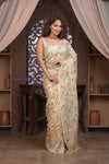 Designed by VMI! Kashi ~ Handloom Pure Organza Silk Saree in Off White with Overall Sequin Work(Silk Mark Certified)
